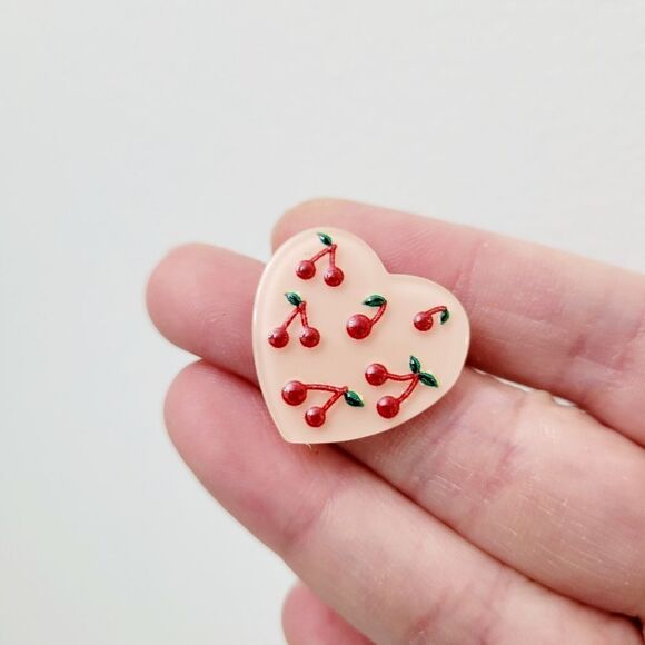Brand New Pink Heart Cherry Earrings - Picture 2 of 6